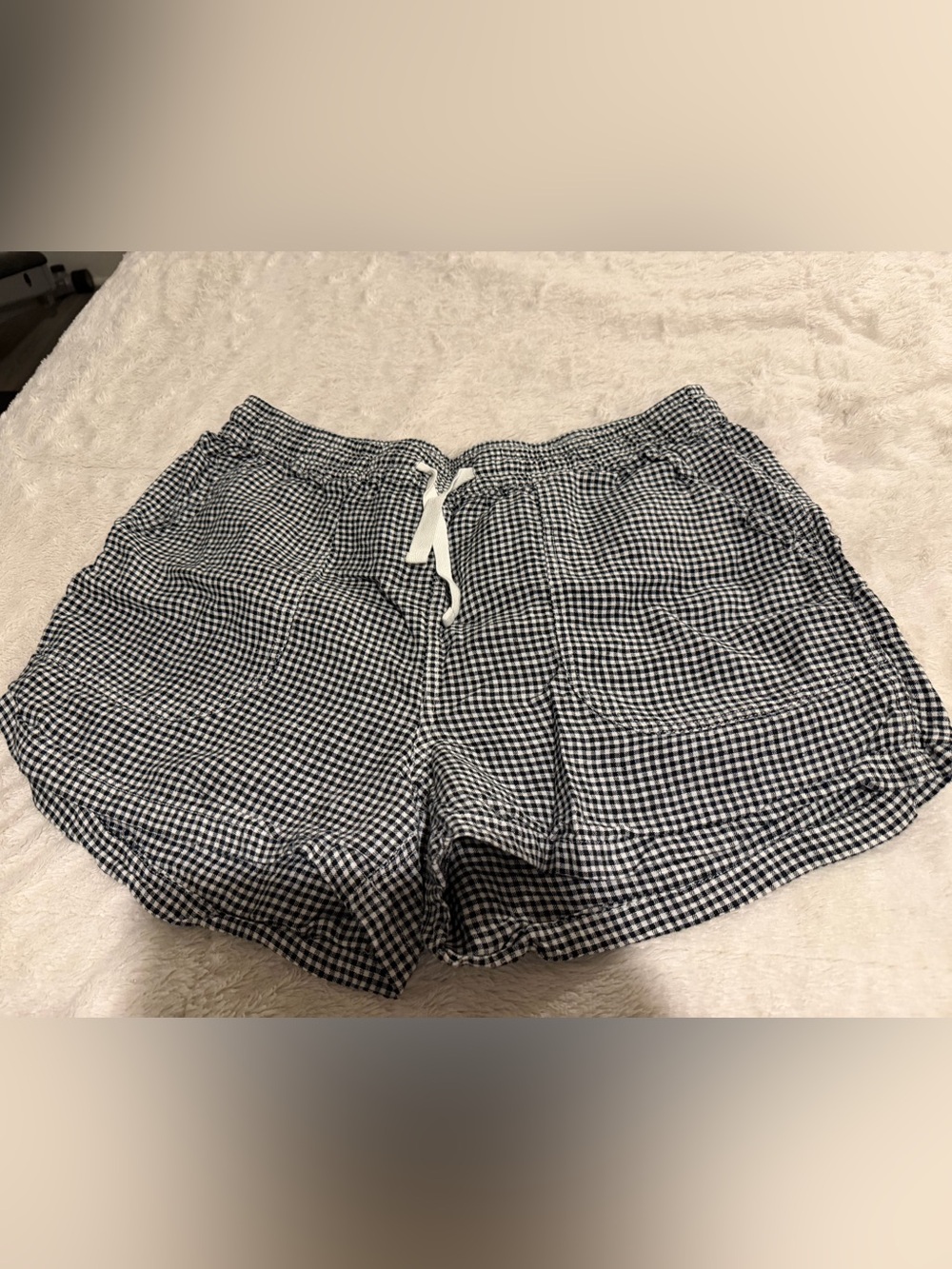 Quince Black & White Gingham Athletic Drawstring Shorts